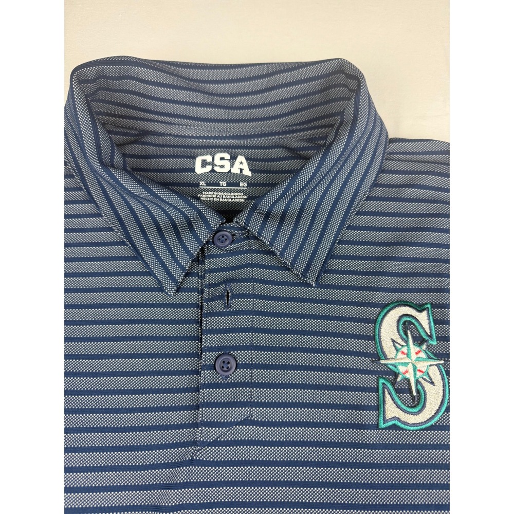 CSA Seattle Mariners Polo XL Blue Striped Short Sleeve MLB Baseball Shirt - Picture 2 of 5